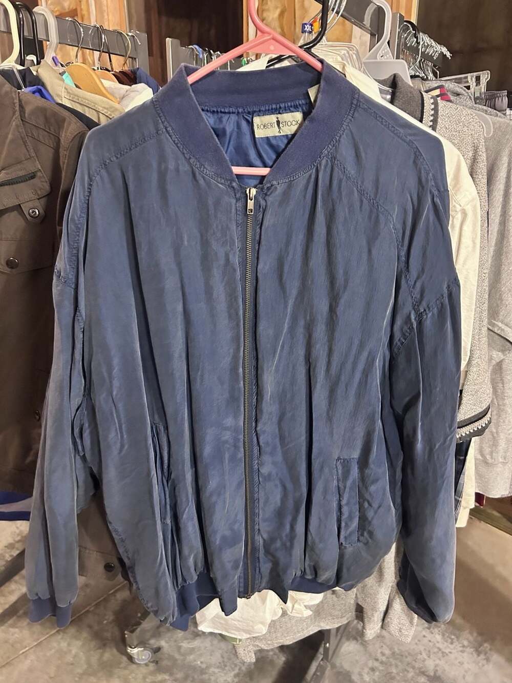 Robert Stock Vintage 100% Silk Bomber Jacket Blue Size L